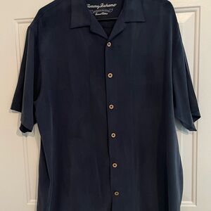 Tommy Bahama Men's Dark Blue Button Down silk Shirt 2009 Stadium Collection Med